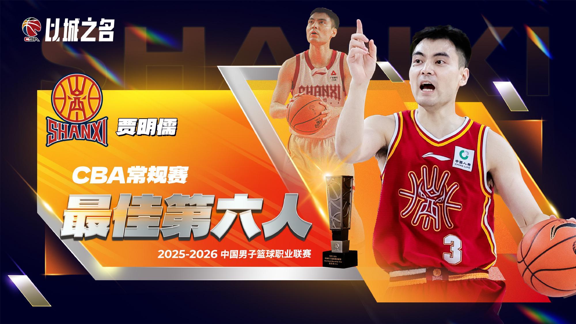 CBA官宣贾明儒获最佳第六人!进攻全面+数据提升,成山西二阵核心